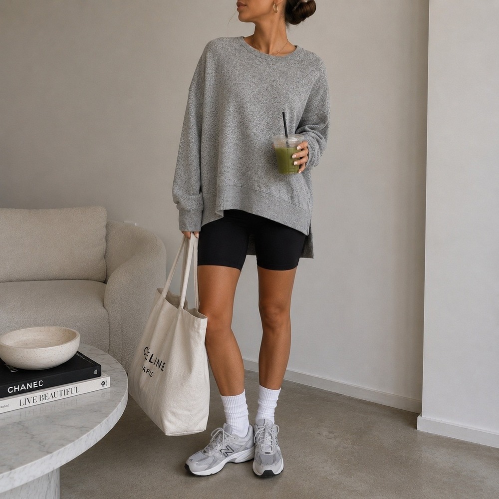 Aerie Sweatshirt Womens Medium Gray Oversized Knit Pullover Athleisure Chic - Picture 9 of 9